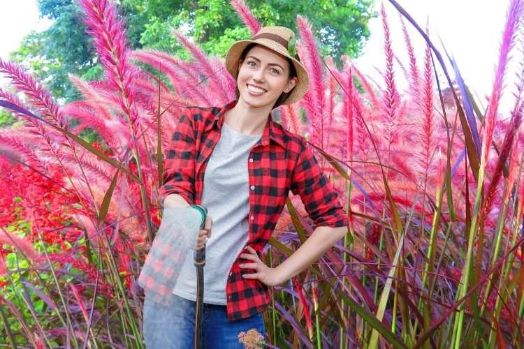 lady gardener and ornamental grass